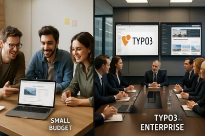 TYPO3 für Unternehmen - Wann ist TYPO3 die richtige CMS Wahl für Ihr Business? TYPO3 Zielgruppen Analyse - Unterschied zwischen kleinen Startups und Enterprise Unternehmen die TYPO3 Websites benötigen