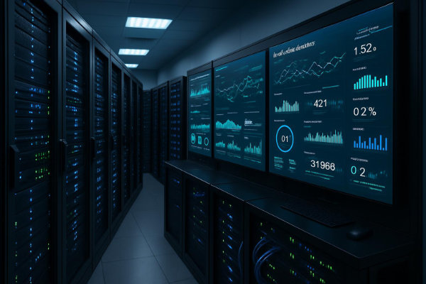Enterprise Server Optimierung für maximale Website Geschwindigkeit - Professionelle Pagespeed Hardware - Pagespeed Optimierung Moderner Server-Raum mit High-Tech Equipment und Performance-Monitoring Displays für professionelle Pagespeed Optimierung - Pagespeed Optimierung
